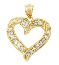 Elegant 10K Gold Heart Pendant with Cubic Zirconias