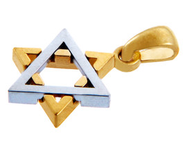 Jewish Charms and Pendants - 14K Two Tone Solid Gold Gleaming Star of David