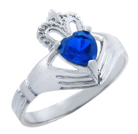 Silver Claddagh Ring with Saphire Birthstone.