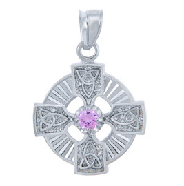 Silver Celtic Trinity Pendant with Pink CZ Stone