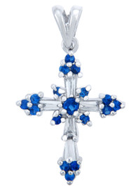 Silver Cross Pendant with Blue CZ Stones