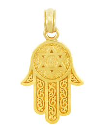 Yellow Gold Chamseh Hamsa Judaica Charm Pendant
