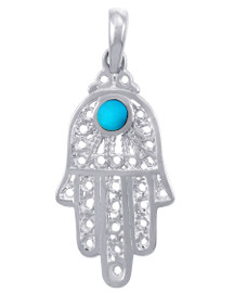 Jewish Charms and Pendants - Silver Turquoise Filigree Hamsa Pendant