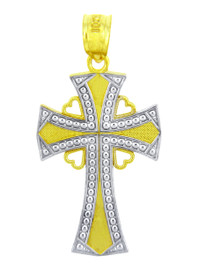 Two Tone Gold Heart Cross Pendant