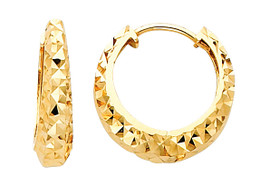 Diamond Cut Bold Yellow Gold Huggie Earrings
