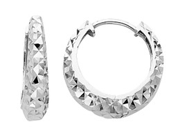 Diamond Cut Bold White Gold Huggie Earrings