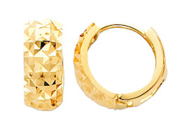 Yellow Gold Diamond Cut Huggie Earrings