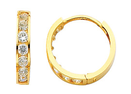 Yellow Gold CZ Traditional Huggie