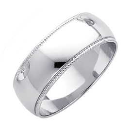 14K Milgrain White Gold Classic Wedding Band - 7MM