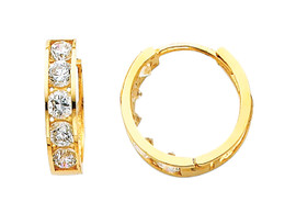 Large Classic Yellow Gold CZ Huggie Earrings