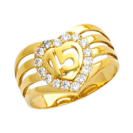 "15 Anos" CZ Yellow Gold Ring