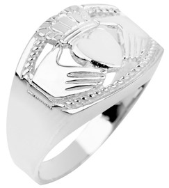 White Gold Claddagh Ring Mens Bold