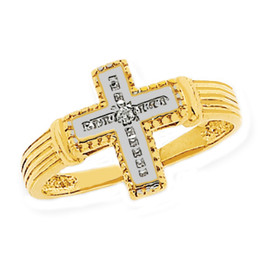 Gold Rhodium Diamond Cross Ring