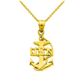 Gold US Navy Anchor Symbol Pendant Necklace