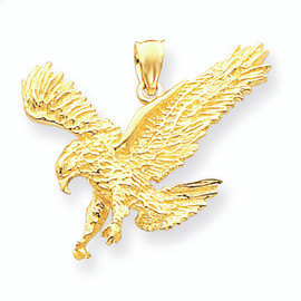 14K Gold Textured Eagle Landing Pendant