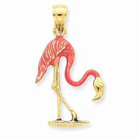 14K Gold Enameled Flamingo Pendant
