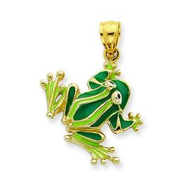 14K Gold Enameled Frog Pendant