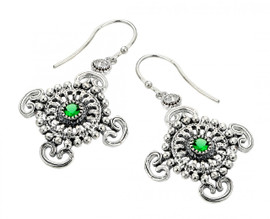 Oxidized Sterling Silver  Celtic Filigree Emerald Earrings with CZ