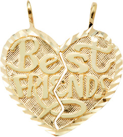 Yellow Gold  "BEST FRIENDS" Breakable Heart Double Pendant