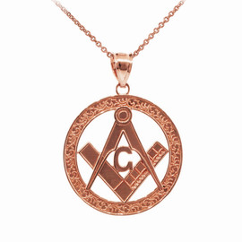 Rose Gold Freemason Round Masonic Bail Pendant 1.2"