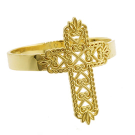 Yellow Gold Thorned Filigree Cross Ring