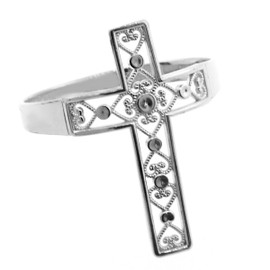White Gold Filigree Cross Ring