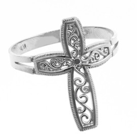 White Gold Filigree Design  Cross Ring