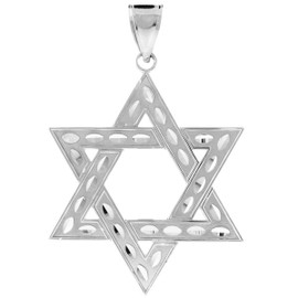 White Gold Jewish Star of David Pendant (L) 2.2"