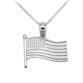 American Flag White Gold Charm Pendant Necklace