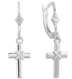 Sterling Silver Four Leaf Clover Cross Dangle Earrings