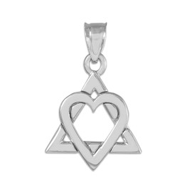 925 Sterling Silver Star of David Heart Charm Pendant (0.9")