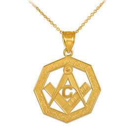 Yellow Gold Freemason Octagonal Masonic Bail Pendant Necklace