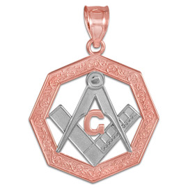 Two-Tone Rose Gold Freemason Octagonal Masonic Pendant