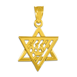 Gold Flaming Star of David Charm Pendant