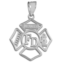 Sterling Silver Fireman Open Badge Pendant