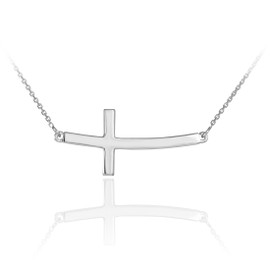 Sterling Silver Sideways Curved Cross Necklace