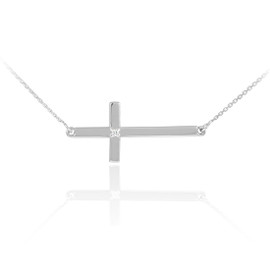 925 Sterling Silver Sideways Diamond Cross Necklace