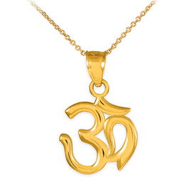 Yellow Gold Om/Ohm Pendant Necklace