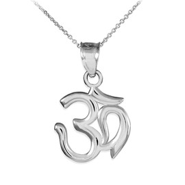 White Gold Om/Ohm Pendant Necklace