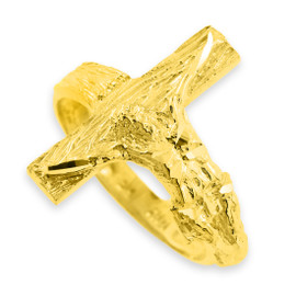 Textured Gold Crucifix Ring