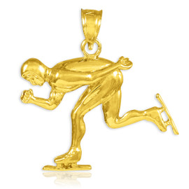 Gold Ice Skating/Speed Skater Charm Sports Pendant Necklace
