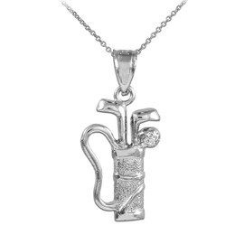 Golf Bag White Gold Charm Sports Pendant Necklace