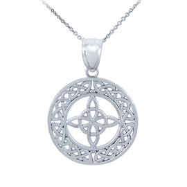 White Gold Round Trinity Knot Pendant Necklace