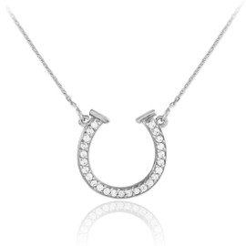 14K White Gold Diamond Horseshoe Necklace