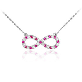 14K White Gold Clear & Red CZ Infinity Necklace