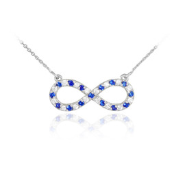 14K White Gold Diamond and Sapphire Infinity Necklace