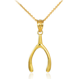 Gold Polished Wishbone Pendant Necklace