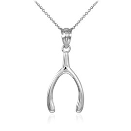 White Gold Polished Wishbone Pendant Necklace