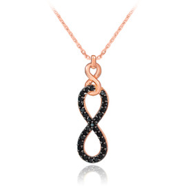 Vertical infinity necklace with black diamonds in 14k rose gold.