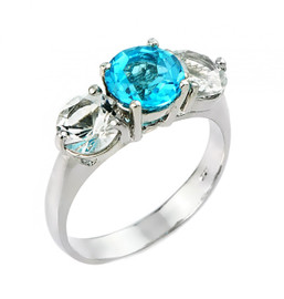 Blue and white topaz gemstone ladies ring in 925 sterling silver.
